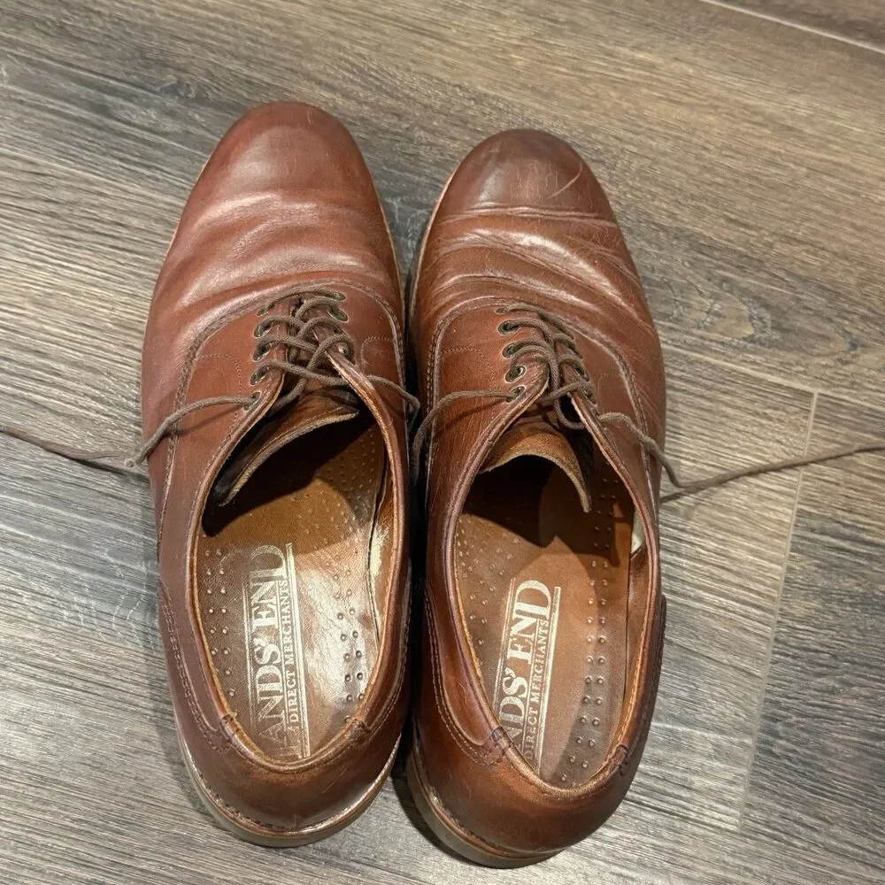 Vintage Lands End Direct Merchants Leather Oxfords Men's 8 M Cap Toe Brown